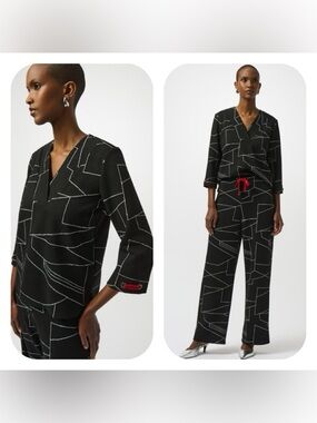 Joseph Ribkoff Black/White Jacquard Top